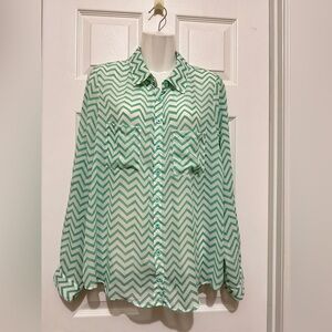 Wishful Park Green and White Chevron Top Rolled Up Sleeves